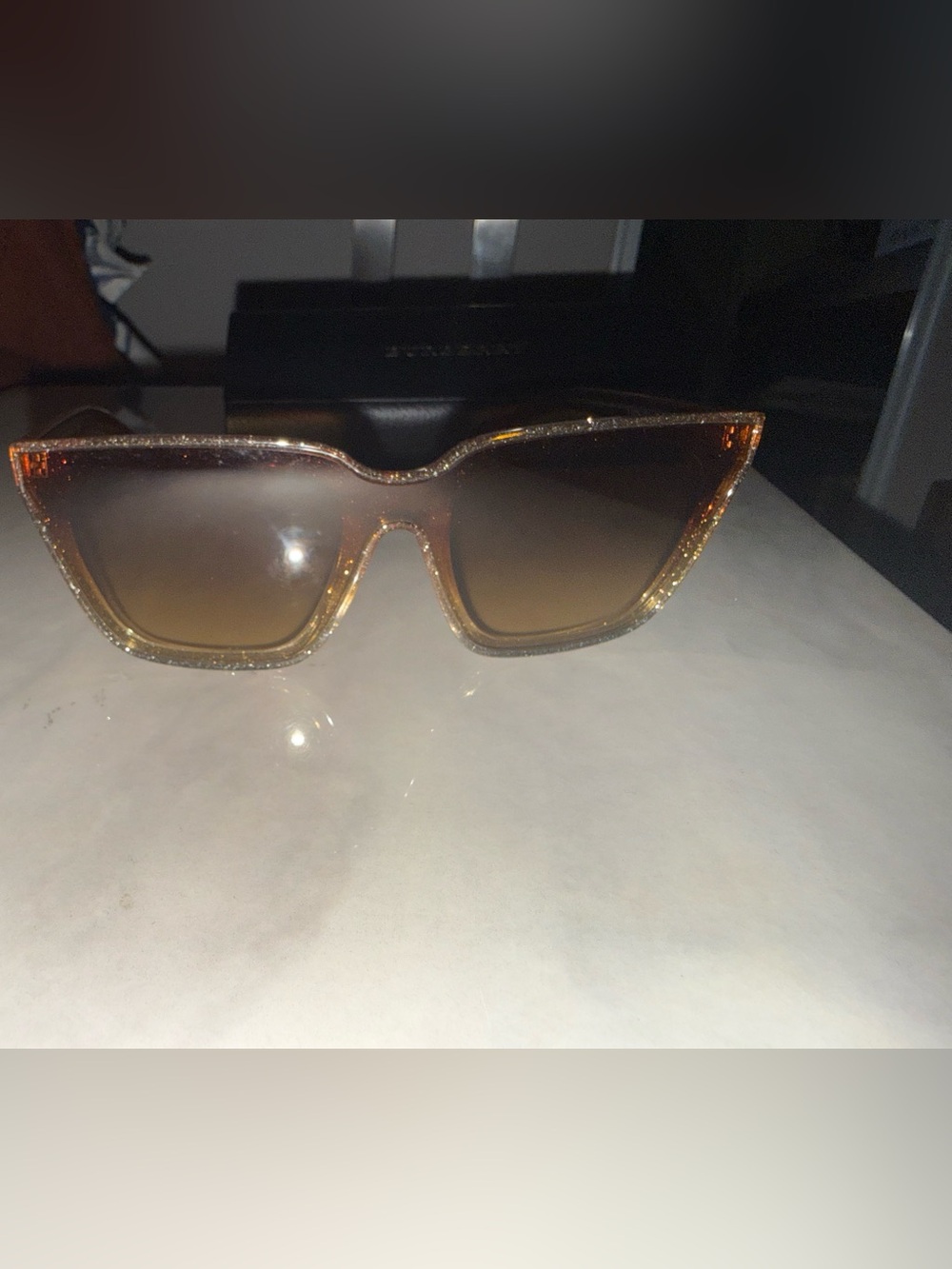 Burberry Gold Glitter Frame Brown Gradient Women's Sunglasses